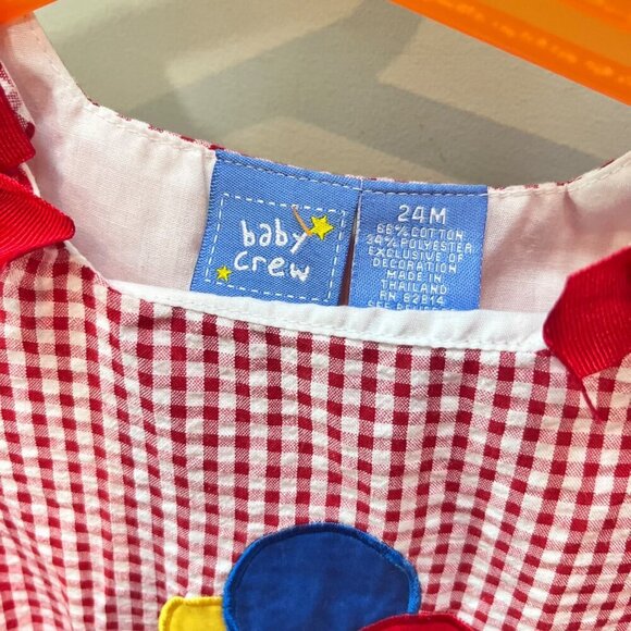 Baby Crew 24M Red & White Gingham Romper With Balloons & Gifts Embroidery Cotton - Picture 3 of 3